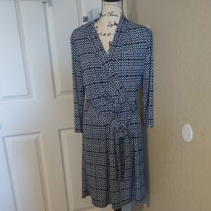 Liz Claiborne Navy Geometric Long Sleeve Dress Size L New